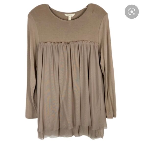 Matilda Jane Medium Long Sleeve Tunic Top Tan Brown Clairvoyant Tunic Mesh M - Picture 1 of 9